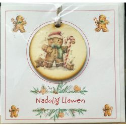 Nadolig Llawen card with wooden gingerbread man plaque