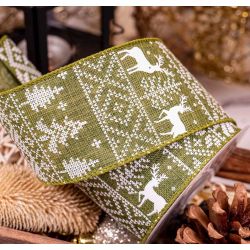63mm green nordic style christmas ribbon
