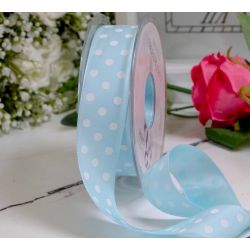 25mm pale blue taffeta polka dot ribbon