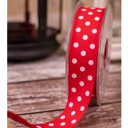 Red Polka Dot on light weight taffeta 25mm x 20m