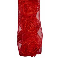 38mm red rose rosette sheer ribbon