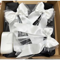 Wedding car package, 3 handmade double bows with tails  & double satin ribbon for decorating the car with