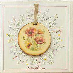 Welsh Language Birthday Card With Wooden Poppy Plaque