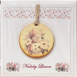 Welsh Language Christmas Card With Snowman Wooden Plaque