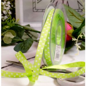 10mm green light weight taffeta ribbon with white micro dot design