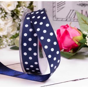 25mm Navy light weight taffeta with polka dot design