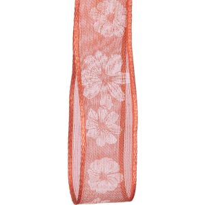 25mm Peach Floral Sheer Ribbon with wired edge