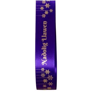 25mm Purple Nad Gold Nadolig llawen Ribbon
