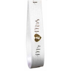 Mr & Mrs Ribbon with Gold Love heart, 15mm