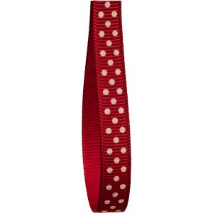 9mm red grosgrain ribbon with cream micro dots