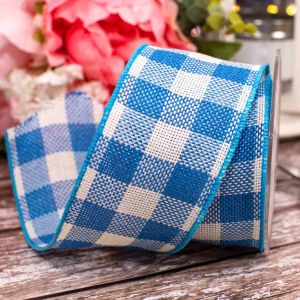 Blue Giant Gingham Design Ribbon 60mm x 10m