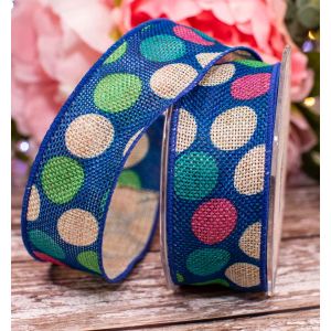 Blue Hessian Ribbon With Spots