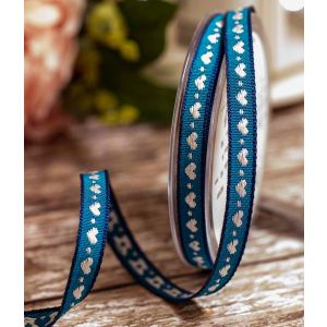 10mm blue woven ribbon with white woven hearts