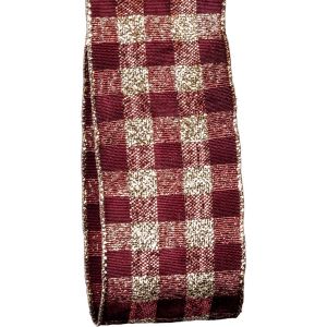 Burgundy and Gold Check Ribbon