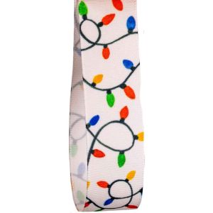 25mm White Ribbon With Fairy Light Design By Berisfords Ribbons