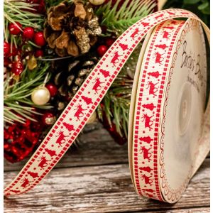 Reindeer & Tree print Christmas Grosgrain Ribbon 16mm