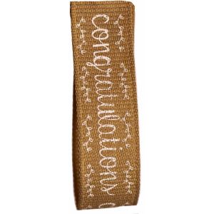 25mm Congratulations Ribbon - Hopsack Style Wedding Ribbon