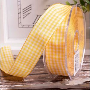 Yellow Gingham Ribbon Mid Range in 16mm & 25mm Widths x 20m