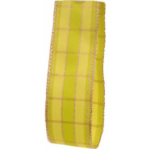 Green & Gold Checked Ribbon 25mm x 20m