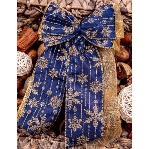 Large Navy & Gold Hand Made Bow