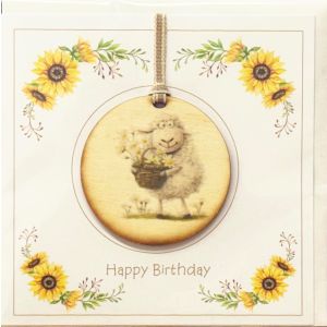 Birthday Card With Sheep & Flower Basket Design