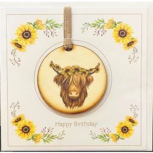 Birthday Card With Wooden Plaque Featuring Collie & Birthday Balloons
