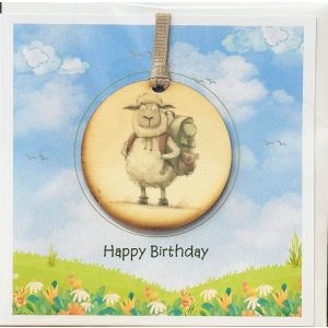 Birthday Card With Wooden Plaque Featuring Collie & Birthday Balloons