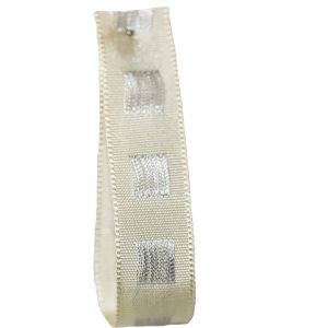 Dot Ribbon in Cream with Silver Stitched Square Pattern 15mm x 15m. Art 60179