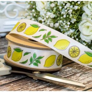 Lemon Ribbon Print 25mm