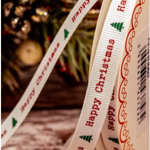Happy Christmas - 9mm Grosgrain Ribbon