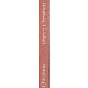 10mm Double Satin in Rose Gold With Gold Merry Christmas Print By Berisfords Ribbons