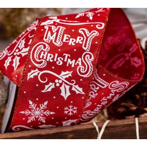 63m. Red Metallic Looking Christmas Ribbon complete with lightly wired edge