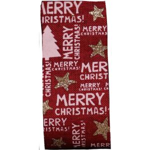 Merry Christmas Ribbon Cranberry Hessian Style 38mm x 10m