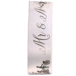 mr & mrs ribbon in white and silver 25mm wedding ribbon