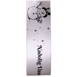 38mm White Snowman Nadolig Llawen Ribbon