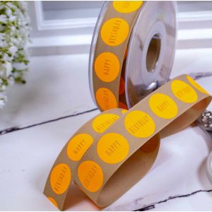 25mm Flo Orange and Natural Coloured Big Dot Happy Birthday Ribbon By Berisfords 