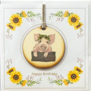 Birthday Card With Wooden Plaque Featuring Collie & Birthday Balloons