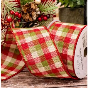 Christmas Chequered Wired Edged Ribbon 63mm x 10yrds