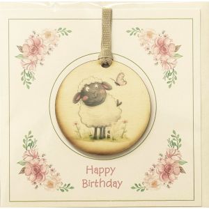 Sheep & Butterfly Wooden Plaque Birthday Card