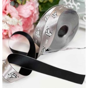 25mm Silver and black peace chick ribbon 