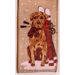 Snow Dog Burlap Christmas Ribbon