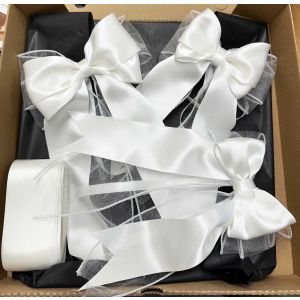 Wedding car package, 3 handmade double bows with tails  & double satin ribbon for decorating the car with