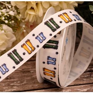 Wellies & Paw Print Grosgrain Ribbon 25mm