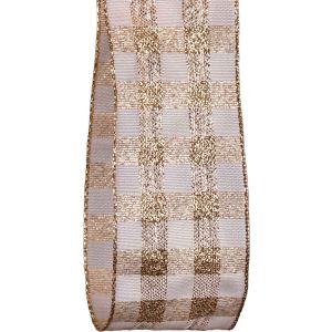 white and gold wired edge check ribbon