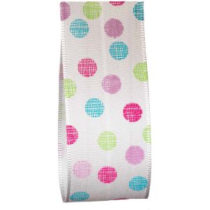 40mm wide chalk style multi coloured polka rot taffeta ribbon