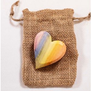 Rainbow Wooden Heart With Hessian Gift Bag