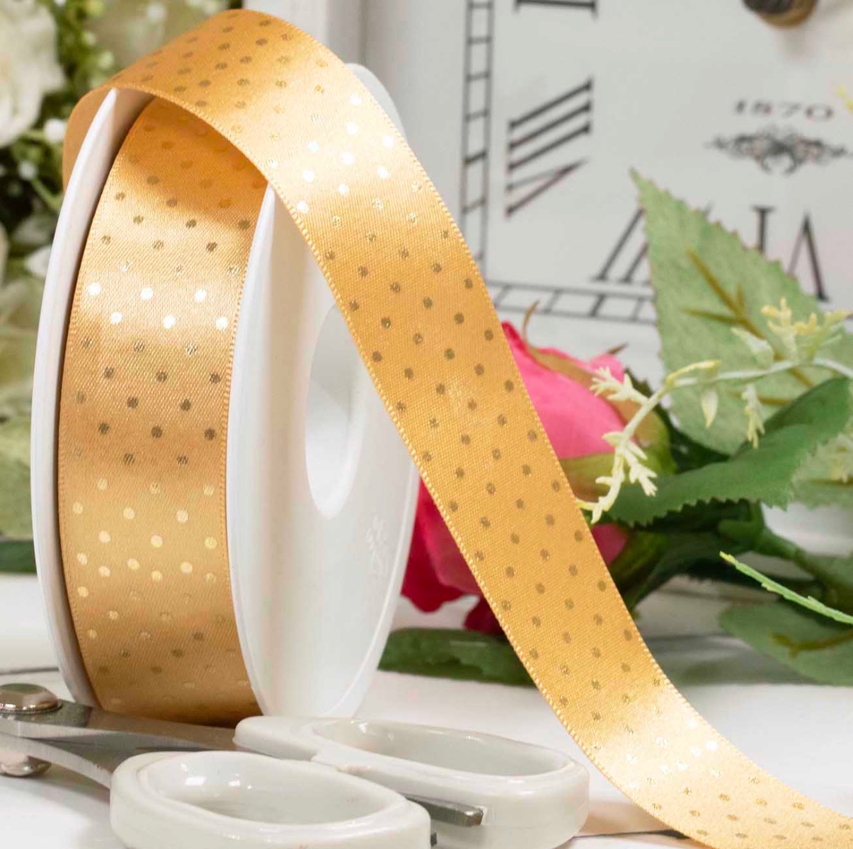 Gold Double Satin With Micro Dot Design in Gold