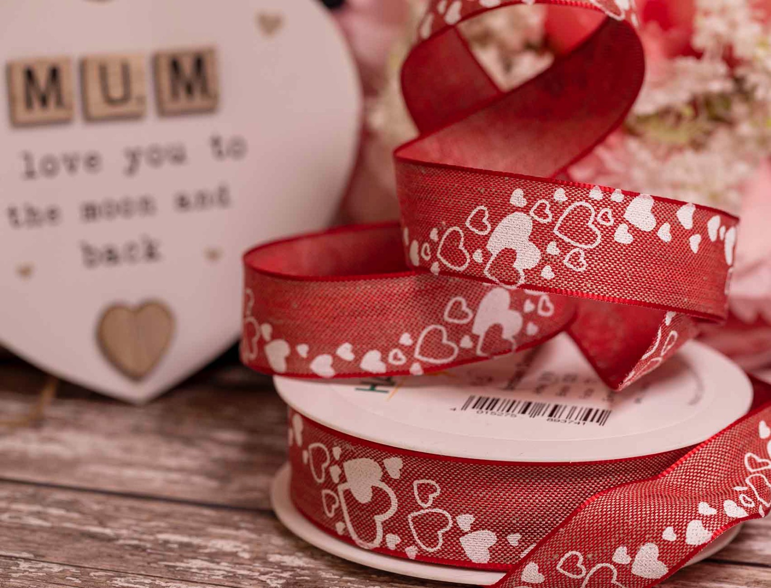Love Heart ribbon in red with white hearts