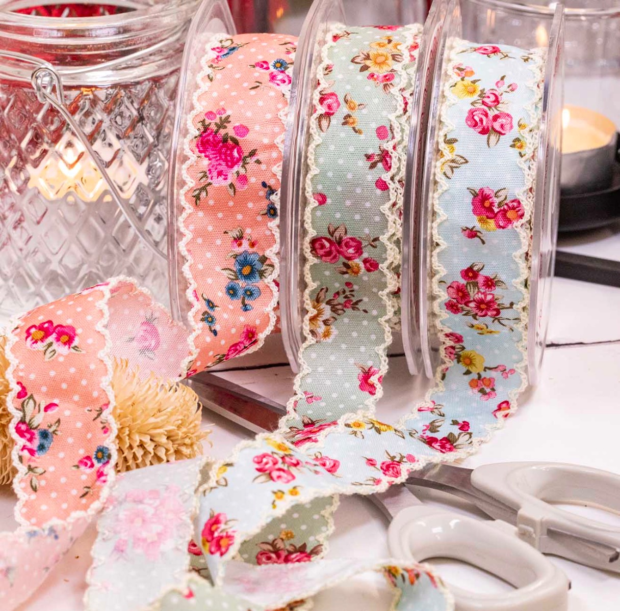 vintage floral ribbon in blue